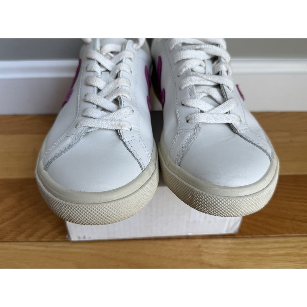 Veja Esplar White Leather Pink Logo Low Top Sneakers Women's US 5 EU 36 Comfort - Picture 4 of 7